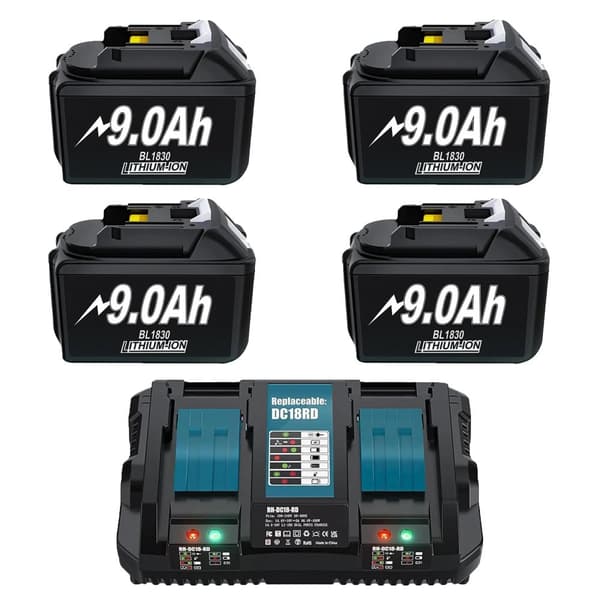 BL1830 Ersättningsbatteri, 9000mAh kapacitet, 18V Li-ion teknik,4 Batteri 1 Laddare