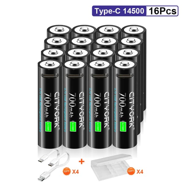 14500 Genopladeligt Batteri, 700mAh Kapacitet, Hurtig Opladning,16 stk batterier