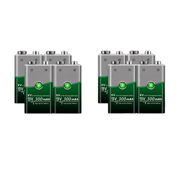 9V Genopladeligt Batterisæt, 300mAh Kapacitet, Inkluderer Smart Oplader,8 batterier-a