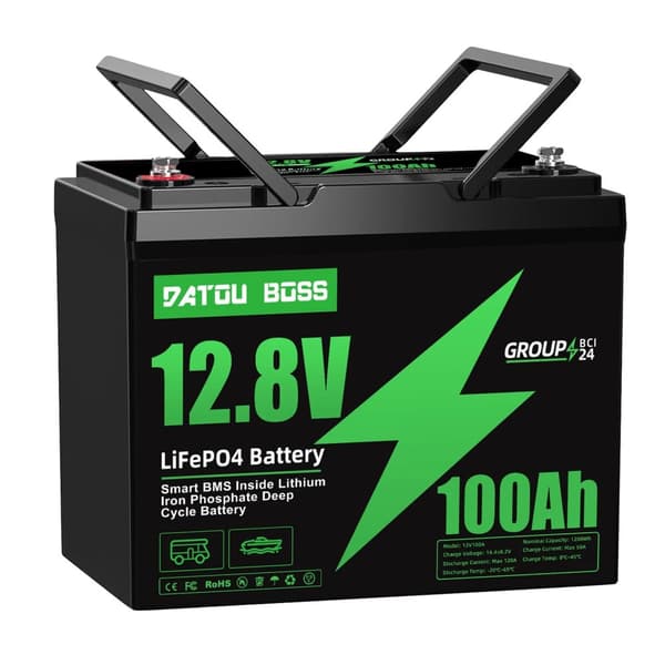 DATOUBOSS 100Ah LiFePO4 Batteri, 12V Spænding, Letvægtsdesign,Grøn 100Ah 12V