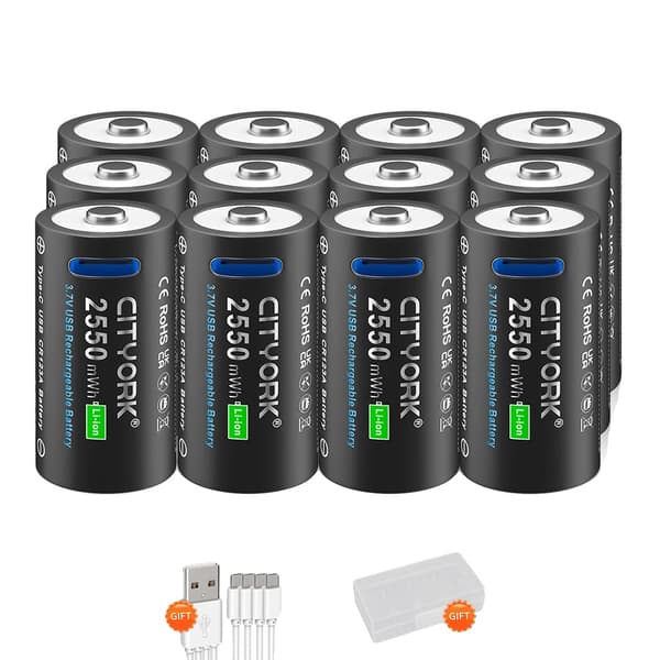 Genopladeligt CR123A-batteri, 2550mWh kapacitet, alsidigt til lommelygter,12 stk 16340 batteri