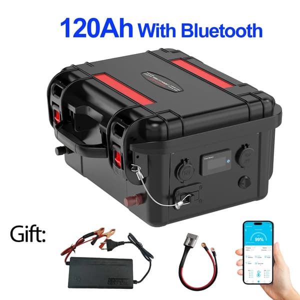 LiFePO4-batteri, 100Ah/120Ah kapacitet, Bluetooth-aktiveret,120Ah med bluetooth