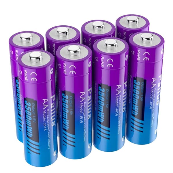 Pallus AA Genopladelige Li-ion Batterier, 3500mWh Kapacitet, Hurtig Afladning 3A,1,5V, 8 stk AA