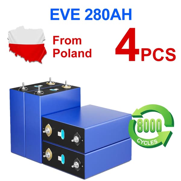 LiFePO4-batteri, 280AH kapacitet, 8000 cyklusser,4STK 280K 12V