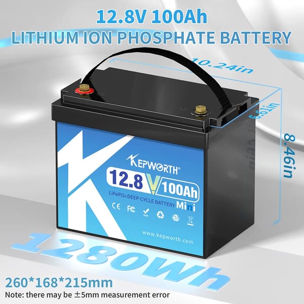 12V 100Ah LiFePO4-batteri, 1280Wh energikapacitet, lang cykluslevetid,12V 100AH 260mm BT