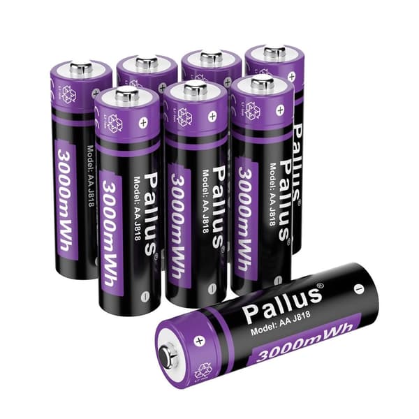 3000mWh Li-Ion AA uppladdningsbart batteri, 1,5V utgång, 1500 laddningscykler,8st batteri, 1,5V