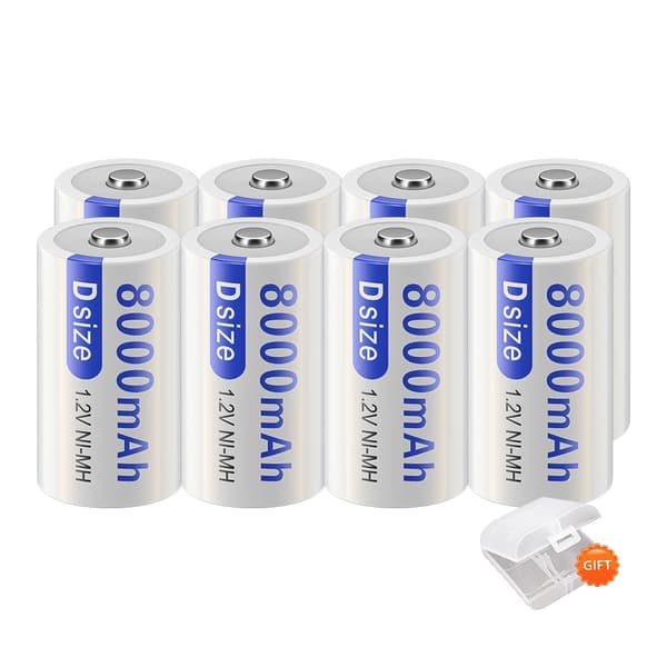 PALO Genopladelige D Størrelse Batterier, 8000mAh Kapacitet, Miljøvenligt Design,8 STK batteri
