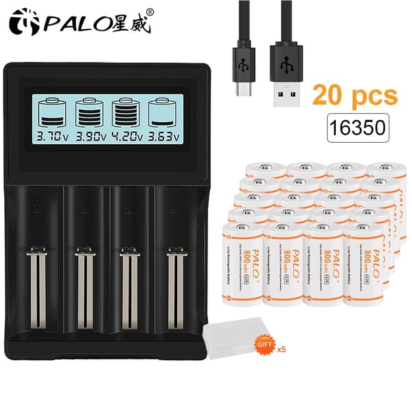 PALO genopladelige batterier, 800mAh kapacitet, tilgængelige i 12 til 32 stk,1 oplader 20 batteri