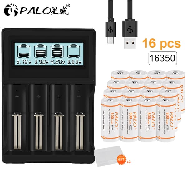 PALO genopladelige batterier, 800mAh kapacitet, tilgængelige i 12 til 32 stk,1 oplader 16 batteri
