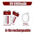 Miniatyrbillede 2 af 2: 9V Lithiumbatteri, 6900mAh kapacitet, alsidig anvendelse,9V USB6900 2Stk