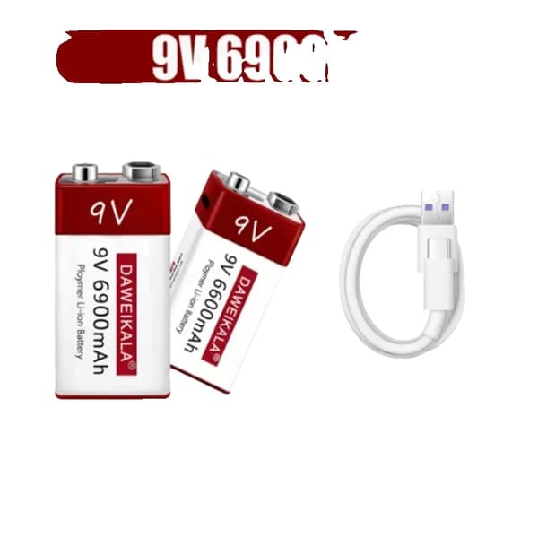 9V Litiumbatteri, 6900mAh kapacitet, mångsidig användning,9V USB6900 2st