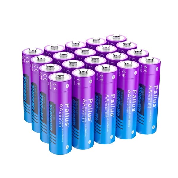 Pallus AA Genopladelige Li-ion Batterier, 3500mWh Kapacitet, Hurtig Afladning 3A,20 stk AA, 1,5V