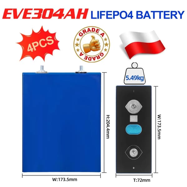 304Ah LifePO4-batteri, høj kapacitet, letvægtsdesign,3V, 4 stk 304AH