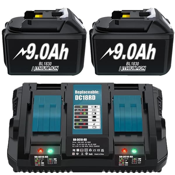 Ersättningsbatteri, 18V 9000mAh kapacitet, kompatibelt med flera modeller,2 Batteri 1 Laddare