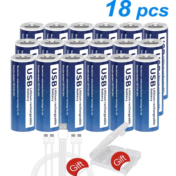 PALO USB genopladelige batterier, 1,5V lithium, 2800mWh kapacitet,18 stk