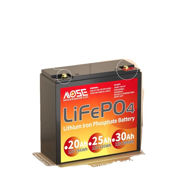 LiFePO4 Lithiumbatteri, 12V nominelt spænding, indbygget BMS,12V 25Ah