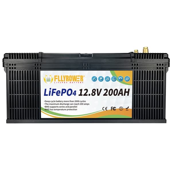 LiFePO4-batteri, 12,8V, 6000 cyklusliv, indbygget BMS,12V 200A 525mm