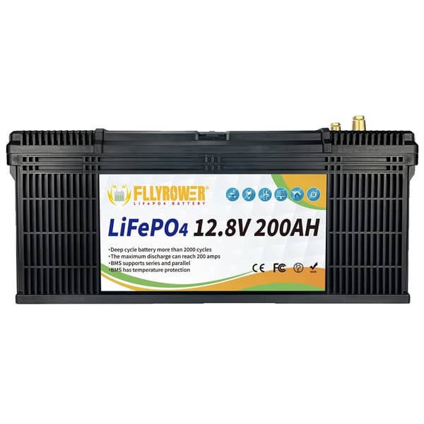 LiFePO4-batteri, 12,8V, 6000 cyklusliv, indbygget BMS,12V 200A 525mm