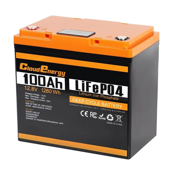 12V LiFePO4 batteripakke, 100Ah kapacitet, IP63 vandtæt rating, indbygget 100A BMS