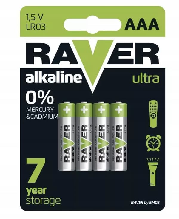 Alkaliske batterier 1,5V LR6 AAA Raver sæt med 4