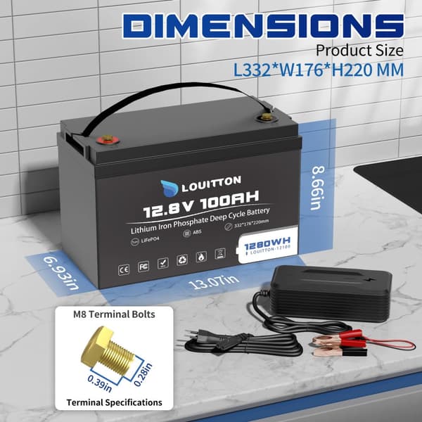12V 100Ah Batteri, Nominel Spænding 12.8V, Lang Levetid 6000 Cyklusser,12V 100AH