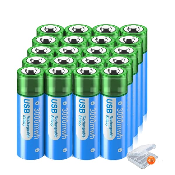 PALO 3000mAh AA USB Genopladeligt Batteri, Praktisk USB Opladning, Multi-Pack Muligheder,20 stk, 1,5V