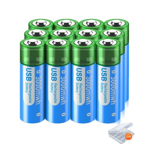 PALO 3000mAh AA USB Genopladeligt Batteri, Praktisk USB Opladning, Multi-Pack Muligheder,1,5V, 12 stk.