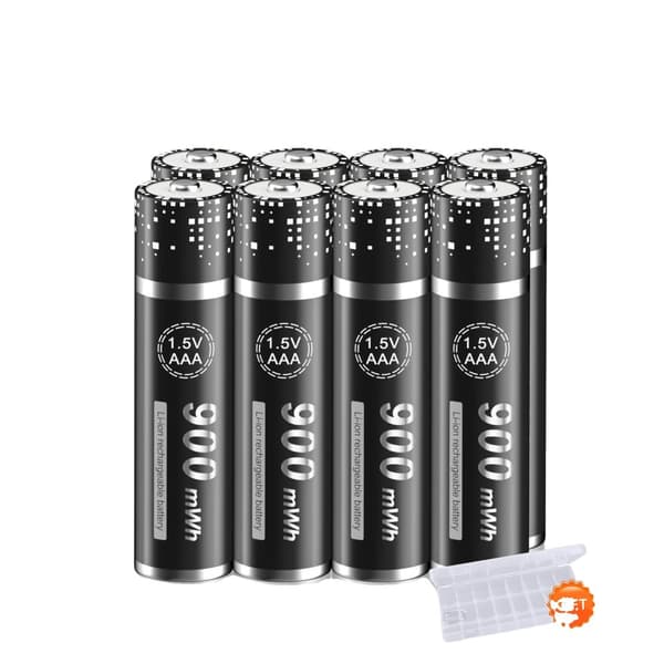 Genopladelige AAA Lithium Ion Batterier, HR3 Li-ion Celler, Smart Oplader Inkluderet, 8 batteri