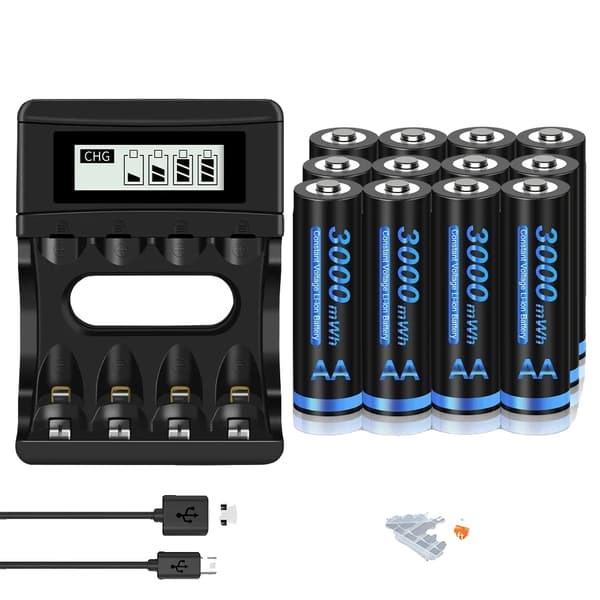 Genopladelige batterier, 3000mWh kapacitet, AA & AAA oplader, 12AA 1 Oplader