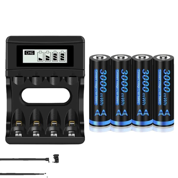 Genopladelige batterier, 3000mWh kapacitet, AA & AAA oplader, 4AA 1 oplader