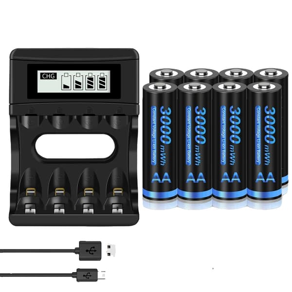 Genopladelige batterier, 3000mWh kapacitet, AA & AAA oplader, 8AA 1 oplader