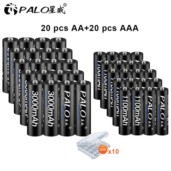 Laddningsbara Ni-MH-batterier, 3000mAh AA, 1100mAh AAA,1,2V, 20AA och 20AAA