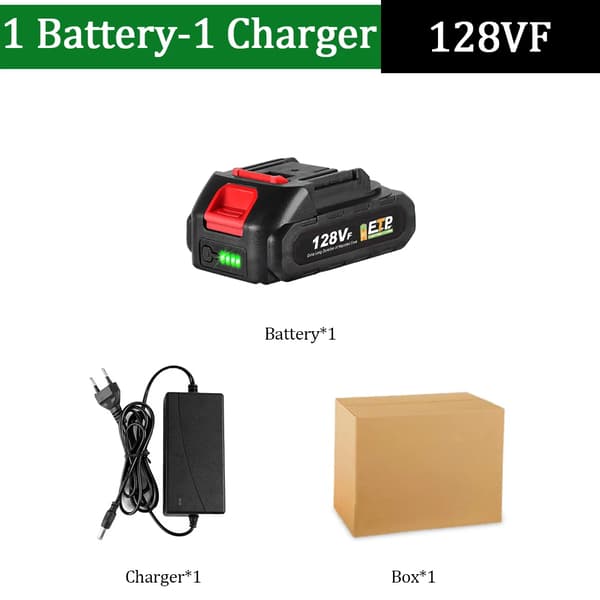 Uppladdningsbart litiumbatteri, 15000mAh kapacitet, EU-kontakt, 1x128VF-1 Laddare, 18V