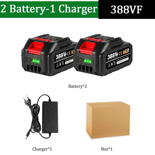 Genopladeligt Lithium Batteri, 15000mAh Kapacitet, EU Stik, 2x388VF-1 Oplader, 18V