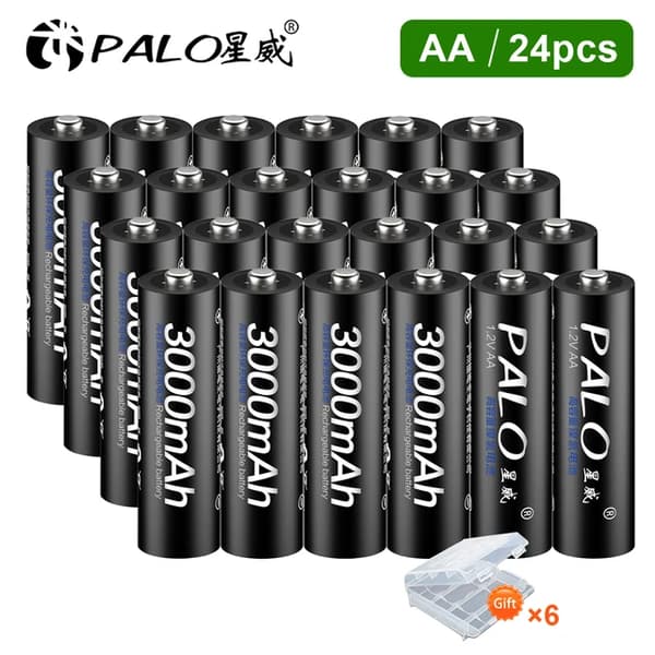 Genopladelige AA-batterier, Miljøvenlige, Velegnet til legetøj og fjernbetjening., 12V, 24 stk AA