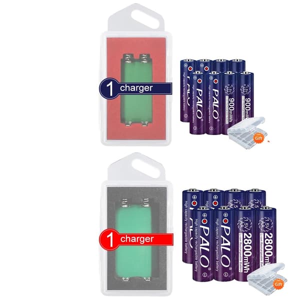 PALO Genopladeligt Batterisæt, 8 AA 8 AAA, 2-Slots Oplader,8AA 8AAA 2 oplader, 1,5V