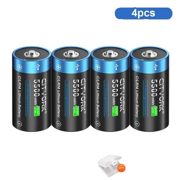 Genopladeligt C-størrelse batteri, USB-opladning, Lithium-teknologi, 4 Batteri med Kabel