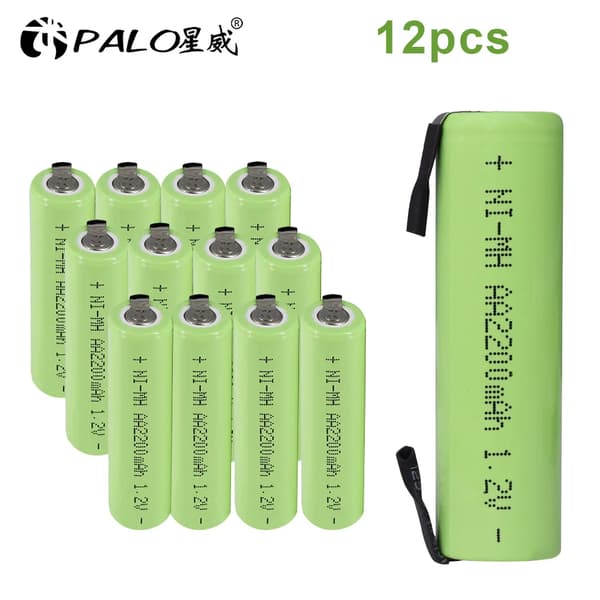 Genopladeligt batteri, 2200mAh kapacitet, svejsetapper, 12 stk, 1,2V