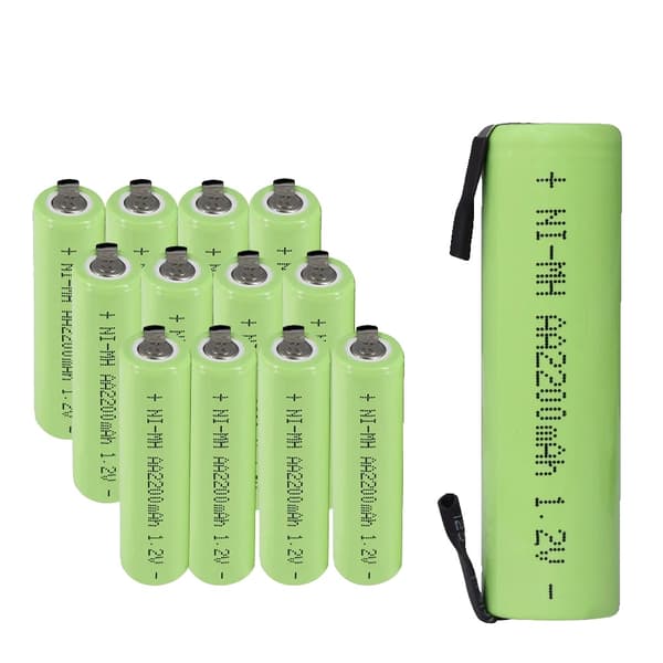 Genopladeligt batteri, 2200mAh kapacitet, svejsetapper, 12 stk, 1,2V