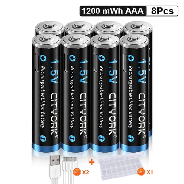 Genopladeligt AAA-batteri, Høj kapacitet, USB-genopladeligt, 8 stk