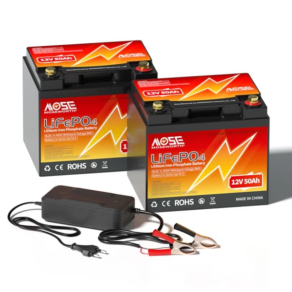 LiFePO4 Batteripakke, 12V 50Ah, Letvægts og Lang Levetid,2 stk 12V 50Ah