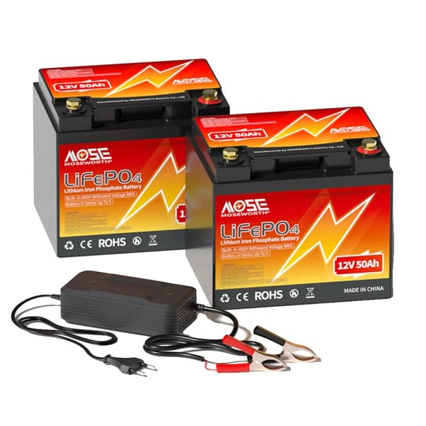 LiFePO4 Batteripakke, 12V 50Ah, Letvægts og Lang Levetid,2 stk 12V 50Ah