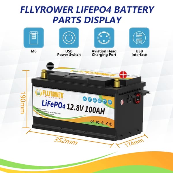 LiFePO4-batteri, 100Ah kapacitet, 12,8V spænding,12v 100Ah 352