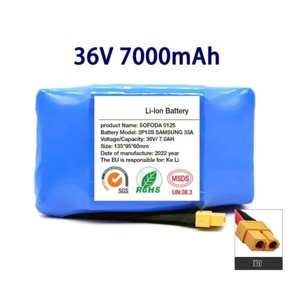 Genopladeligt lithiumbatteri, 36V, 10S2P design,7000mAh