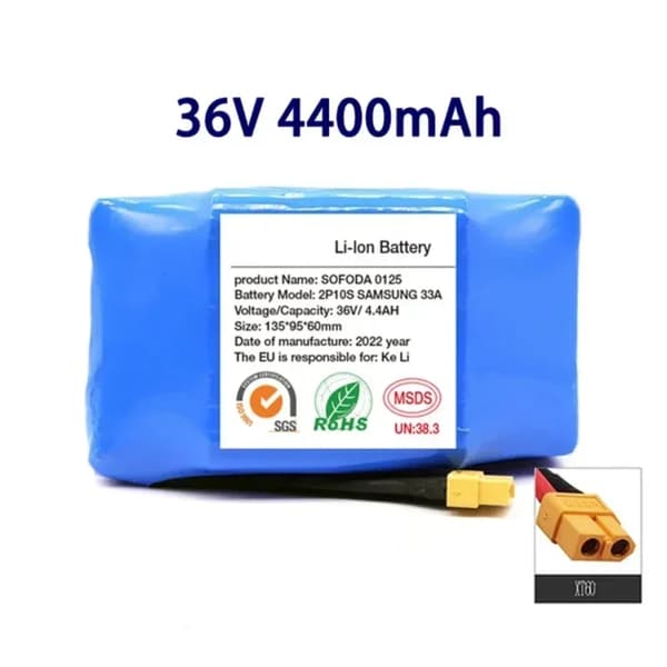 Laddningsbar litiumbatteri, 36V, 10S2P-design,4400mAh