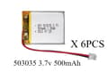 Miniatyrbillede 2 af 2: Lithium Polymer Batteri, 500mAh, 10STK,6 STK, 3.7V