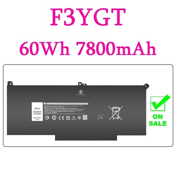 Akku, 60Wh kapasiteetti, 7.6V jännite, Li-polymeeri tyyppi,F3YGT