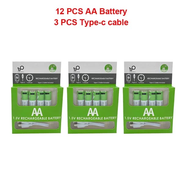 AA USB genopladeligt batteri, 2600mWh kapacitet, 1.5V spænding, 4 pakke,12 pcs AA og 3kabel
