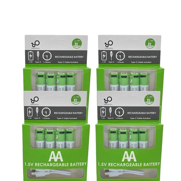 AA USB genopladeligt batteri, 2600mWh kapacitet, 1.5V spænding, 4 pakke,16 stk AA og 4kabel