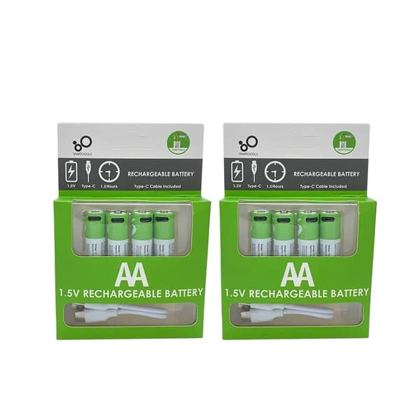 AA USB genopladeligt batteri, 2600mWh kapacitet, 1.5V spænding, 4 pakke,8 stk AA og 2 kabel